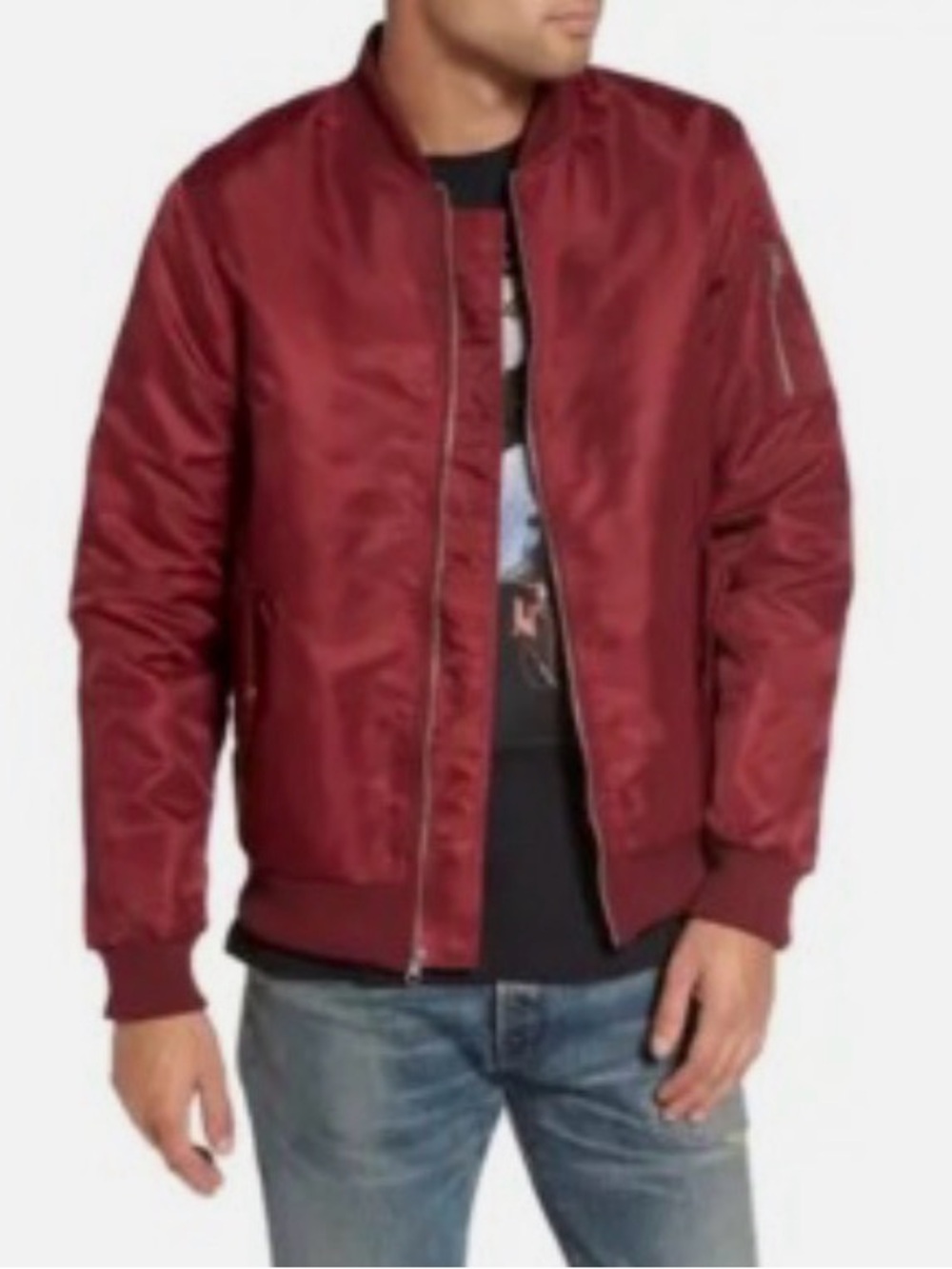 The Rail Men's Maroon Satin Bomber Jacket